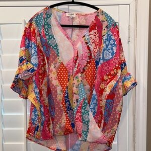 Umgee Vibrant Multicolor Patchwork Blouse